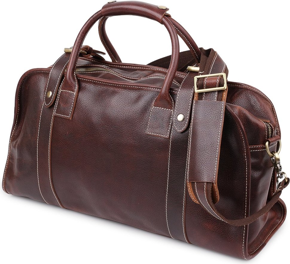 Шкіряна дорожня сумка з зернистою поверхнею коричневого кольору Vintage (14265)