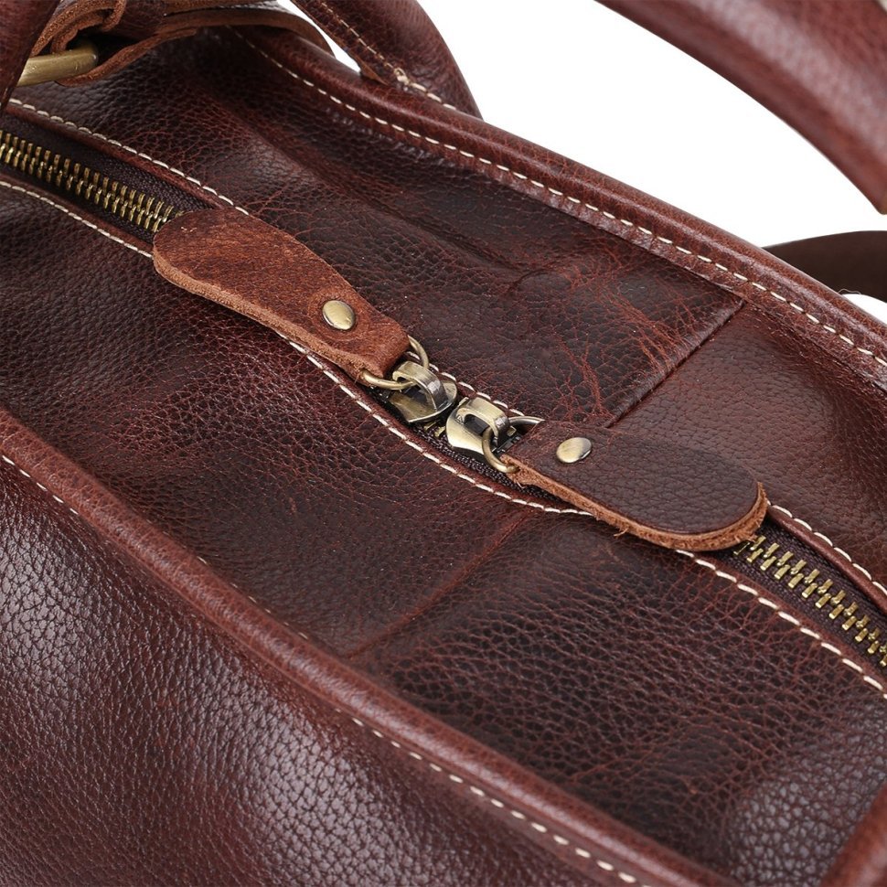 Кожаная дорожная сумка с зернистой поверхностью коричневого цвета Vintage (14265)