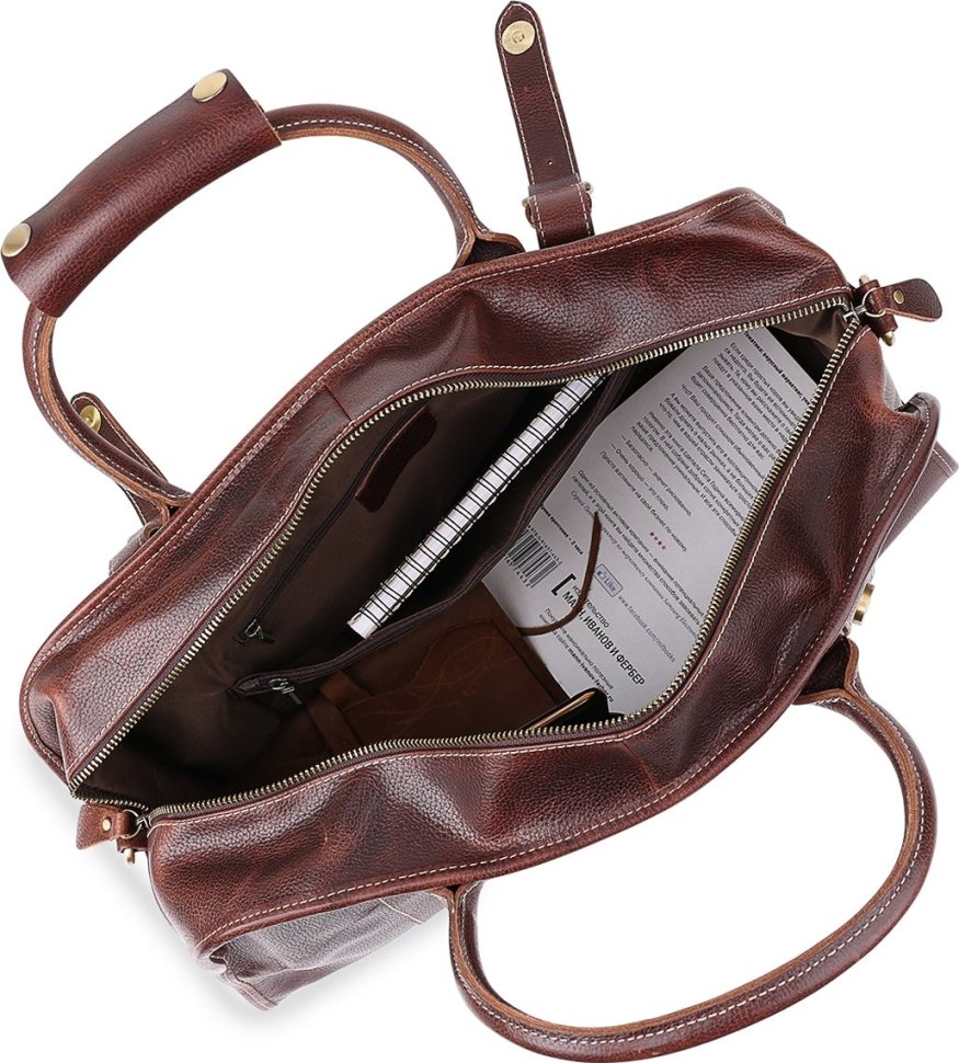 Шкіряна дорожня сумка з зернистою поверхнею коричневого кольору Vintage (14265)