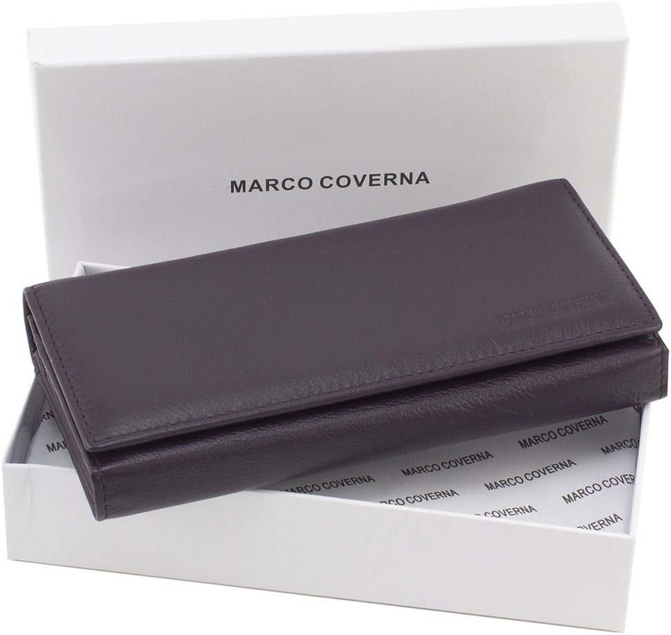 Фиолетовый длинный женский кошелек из натуральной кожи на магнитах Marco Coverna 68613