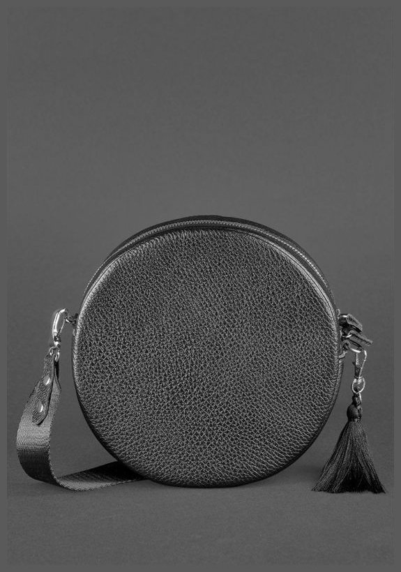 Круглая женская сумка-кроссбоди из натуральной кожи флотар в черном цвете BlankNote Tablet 78613