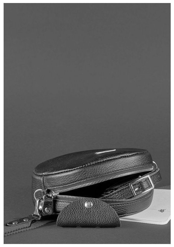 Кругла жіноча сумка-кроссбоді з натуральної шкіри флотар у чорному кольорі BlankNote Tablet 78613