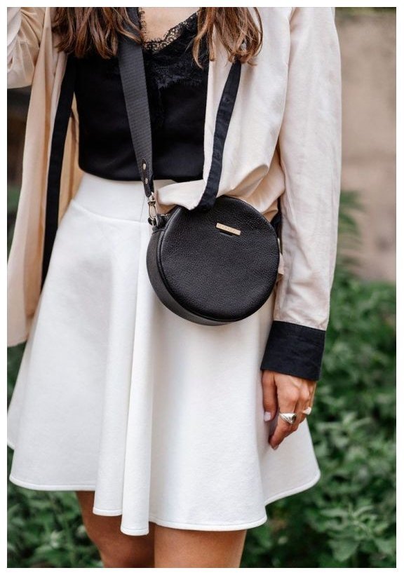 Круглая женская сумка-кроссбоди из натуральной кожи флотар в черном цвете BlankNote Tablet 78613