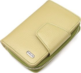 Жіночий гаманець оливкового кольору з натуральної шкіри флотар з хлястиком на магніті CANPELLINI (2421604)