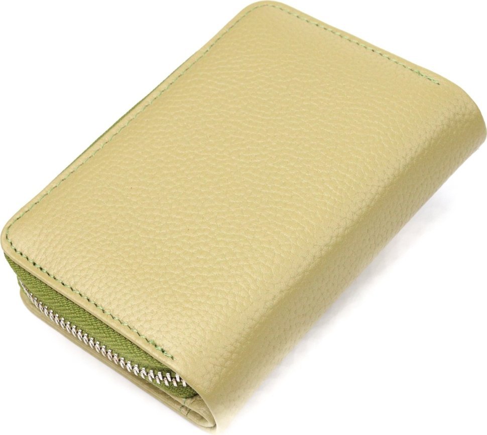 Жіночий гаманець оливкового кольору з натуральної шкіри флотар з хлястиком на магніті CANPELLINI (2421604)