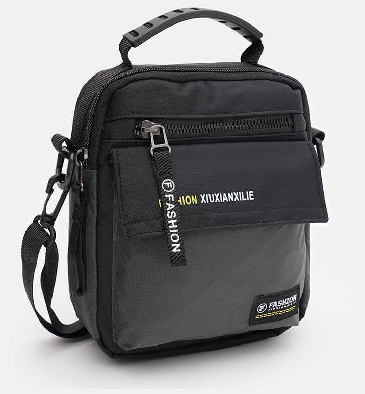 Вместительная мужская сумка из прочного текстиля серого цвета Monsen 88713 modnotak фото №3