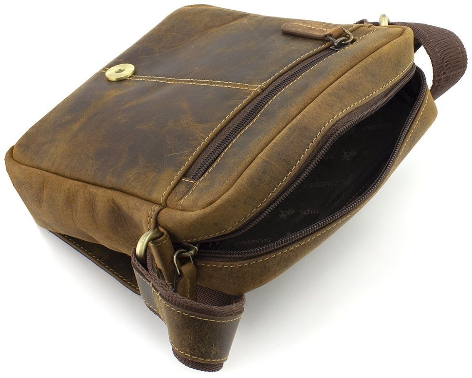 Вінтажна чоловіча сумка через плече з натуральної шкіри світло-коричневого кольору Visconti Messenger Bag 69113
