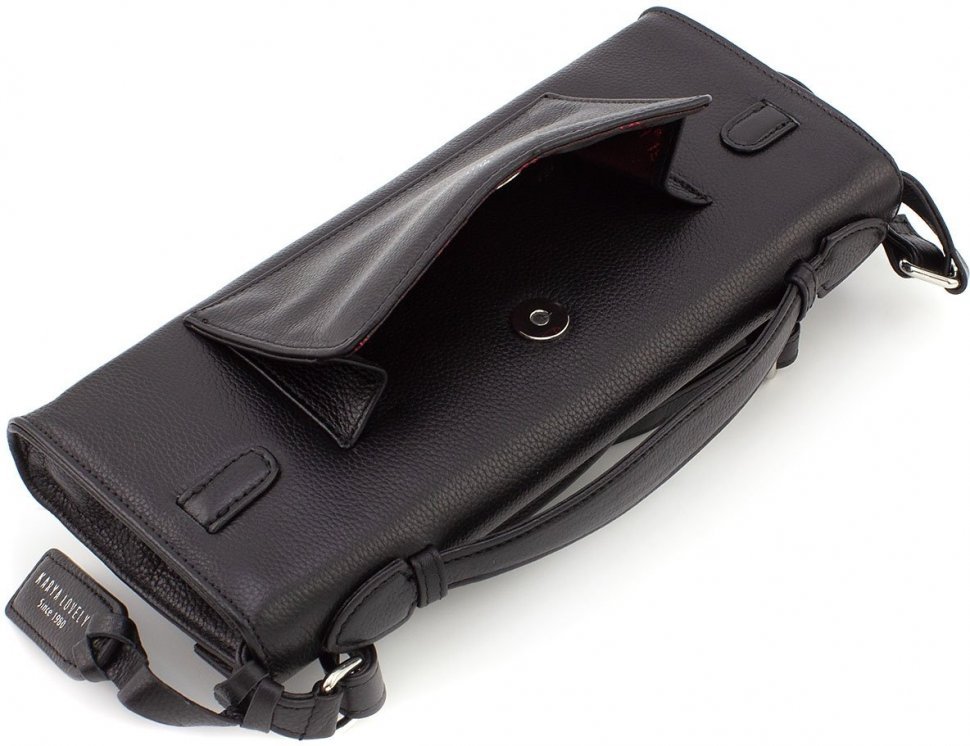 Чорна жіноча сумка-клатч із натуральної шкіри чорного кольору KARYA (19600)