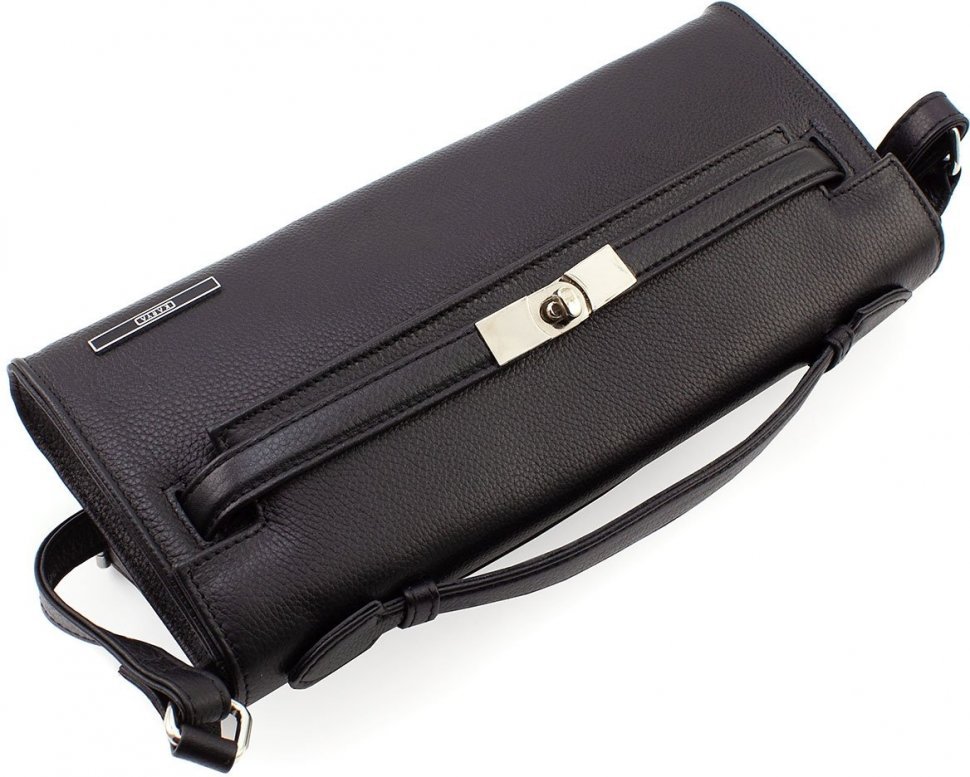 Чорна жіноча сумка-клатч із натуральної шкіри чорного кольору KARYA (19600)