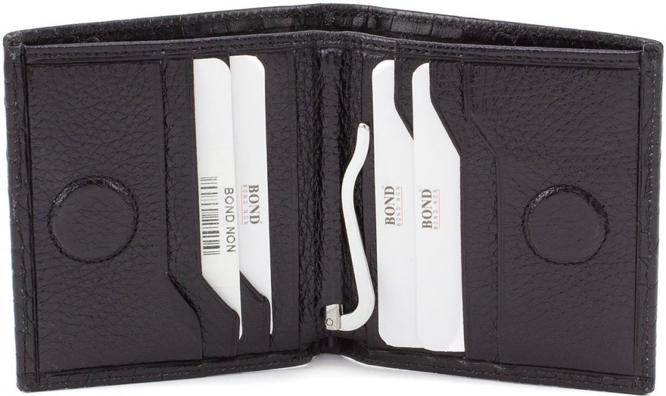 Кожаное портмоне черного цвета с зажимом для купюр Bond Non (10897)