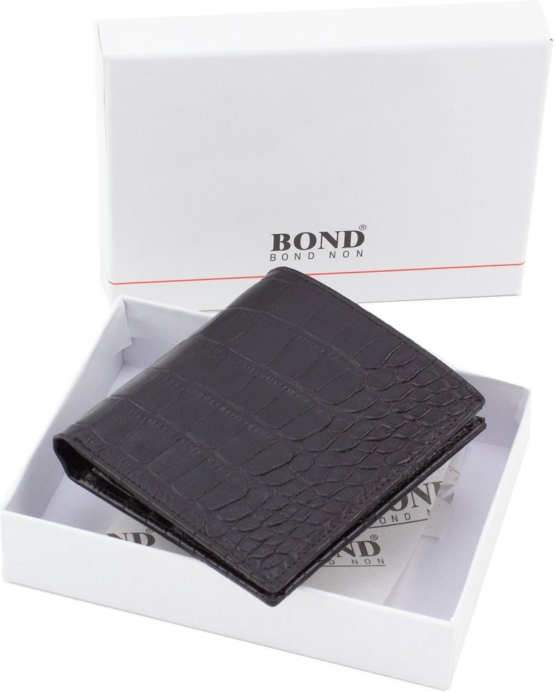 Шкіряне портмоне чорного кольору з затискачем для купюр Bond Non (10897)