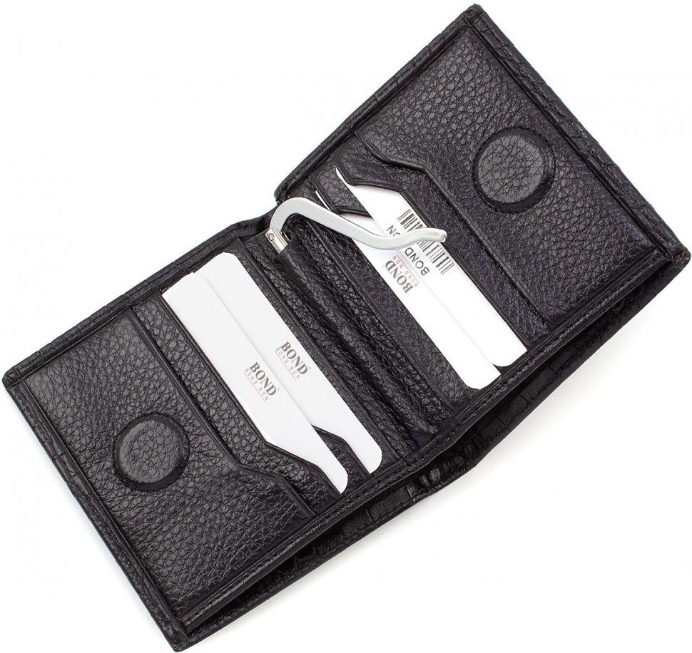 Шкіряне портмоне чорного кольору з затискачем для купюр Bond Non (10897)