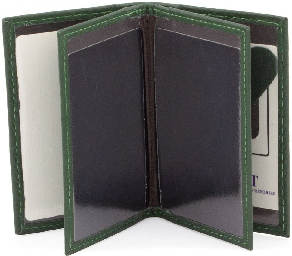 Зелена компактна обкладинка для документів подвійного складання з фактурного шкіри ST Leather (14006)