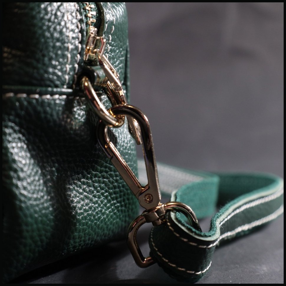 Женская сумочка из натуральной зернистой кожи зеленого цвета с ремешком Vintage 2422277