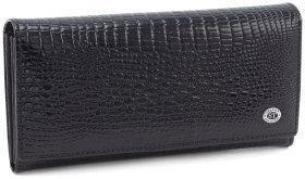 Классический женский черный кошелек из лакированной кожи с клапаном на магнитах ST Leather 70814