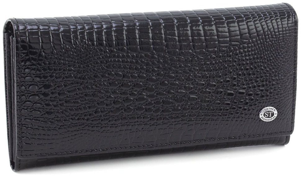 Классический женский черный кошелек из лакированной кожи с клапаном на магнитах ST Leather 70814