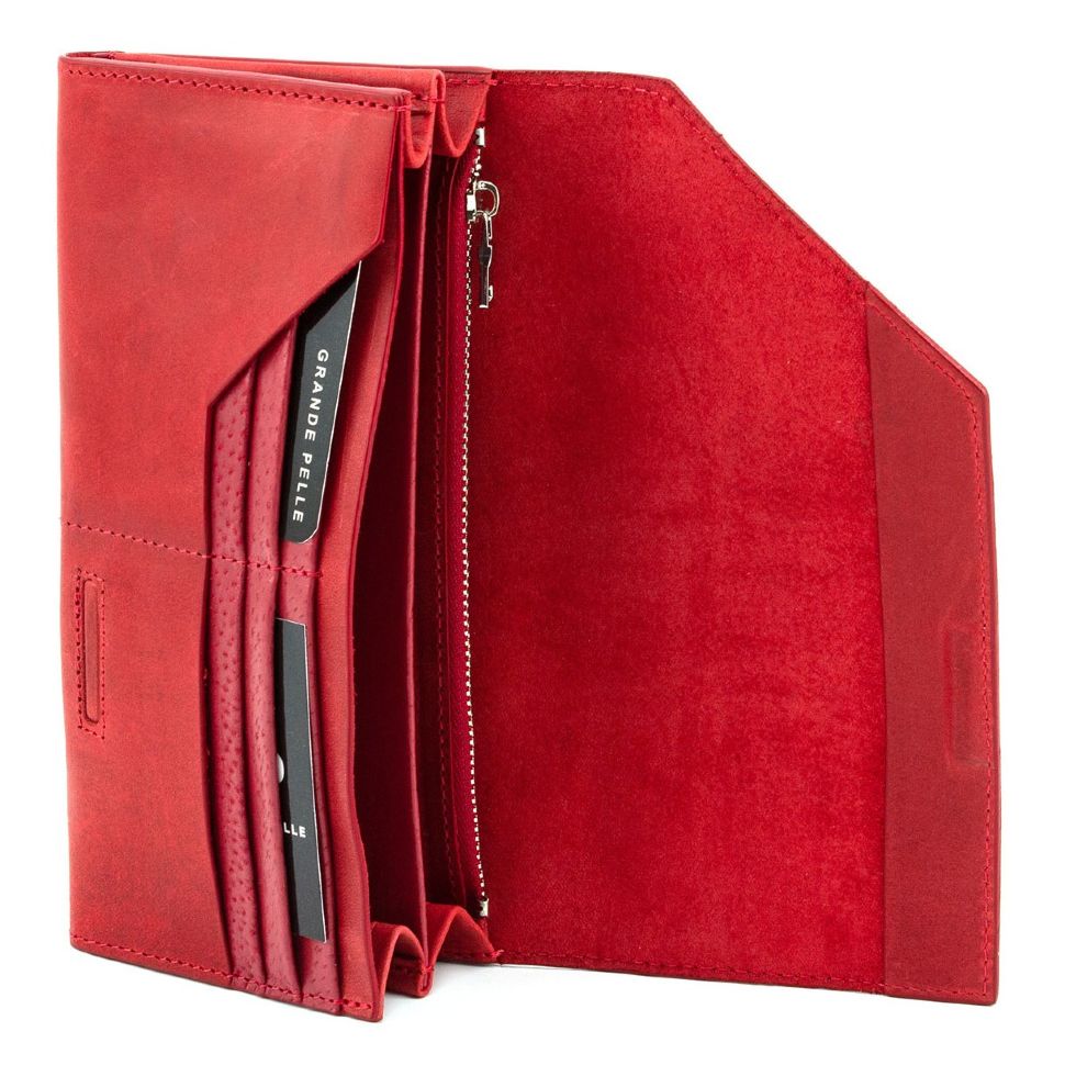 Красный матовый купюрник ручной работы Grande Pelle (13088)