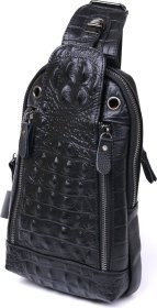 Молодіжна шкіряна чоловіча сумка-слінг через плече в чорному кольорі Vintage (20671)