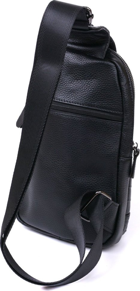 Молодіжна шкіряна чоловіча сумка-слінг через плече в чорному кольорі Vintage (20671)