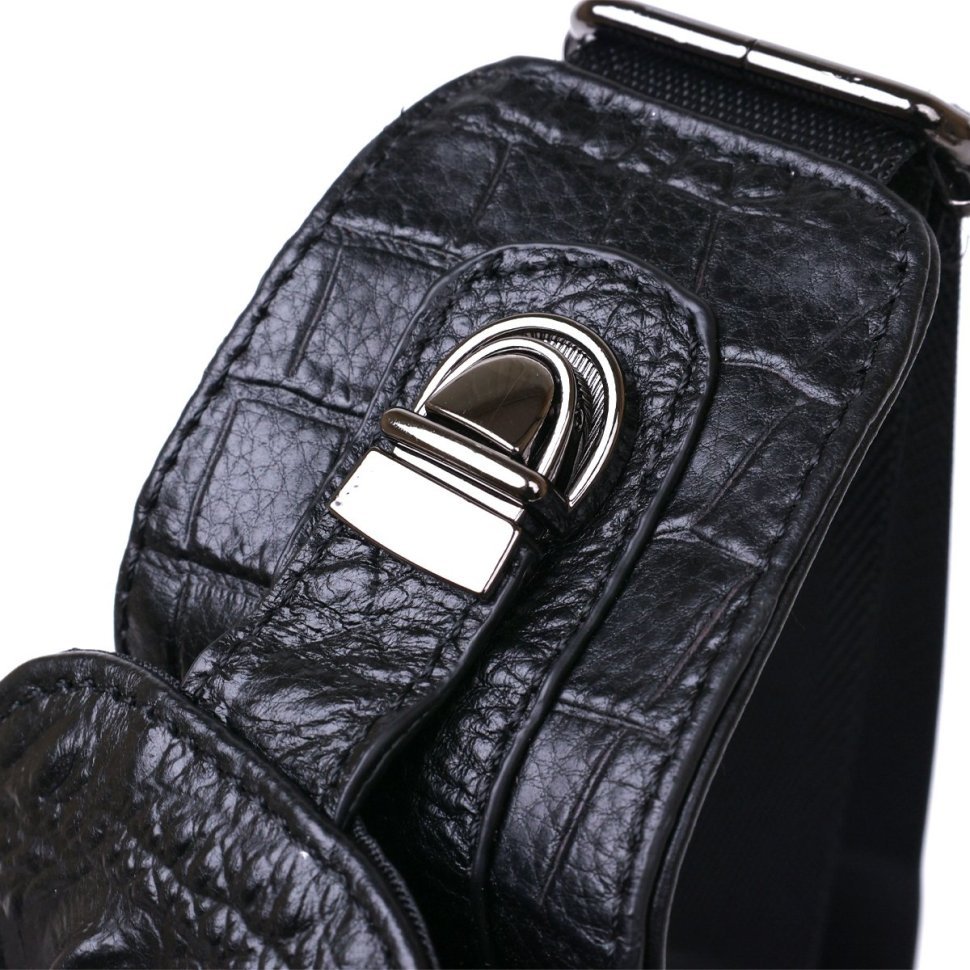 Молодежная кожаная мужская сумка-слинг через плечо в черном цвете Vintage (20671)