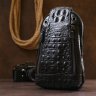 Молодежная кожаная мужская сумка-слинг через плечо в черном цвете Vintage (20671) - 6