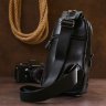 Молодежная кожаная мужская сумка-слинг через плечо в черном цвете Vintage (20671) - 7
