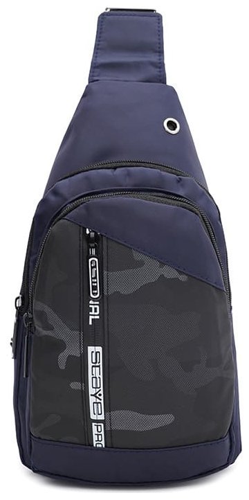 Синий мужской рюкзак-слинг из текстиля с принтом Monsen 71614 modnotak фото №1