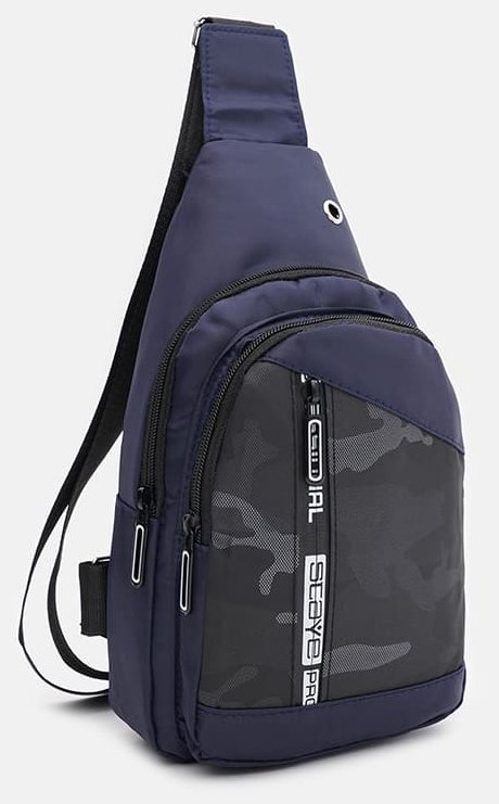 Синий мужской рюкзак-слинг из текстиля с принтом Monsen 71614
