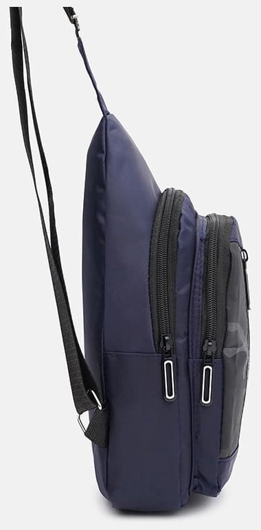 Синий мужской рюкзак-слинг из текстиля с принтом Monsen 71614