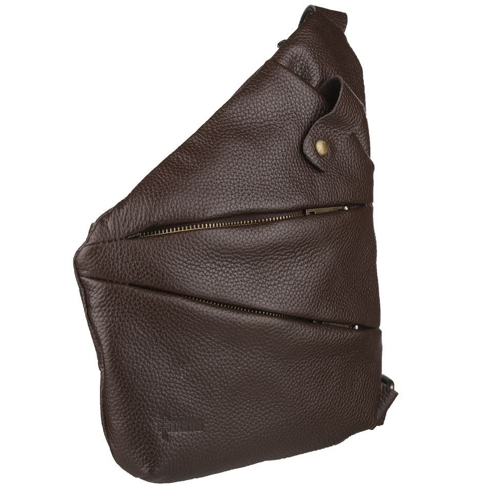 Темно-коричневая мужская сумка-слинг из мягкой кожи флотар TARWA (19673)