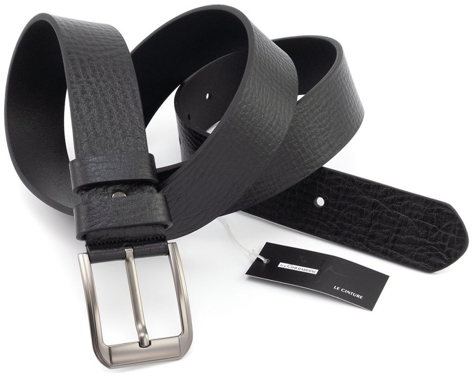 Широкий черный фактурный мужской ремень батал длиной до 140 см Gherardini 45064 (натуральная итальянская кожа) modnotak фото №3