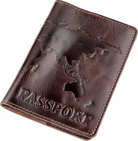 Коричнева обкладинка на паспорт із натуральної шкіри з малюнком картки SHVIGEL (2413946)