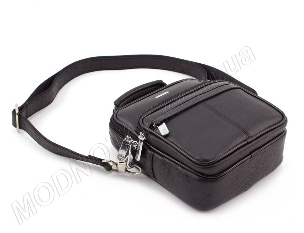 Кожаная небольшая мужская сумочка черного цвета с ручкой - KARYA (10071)