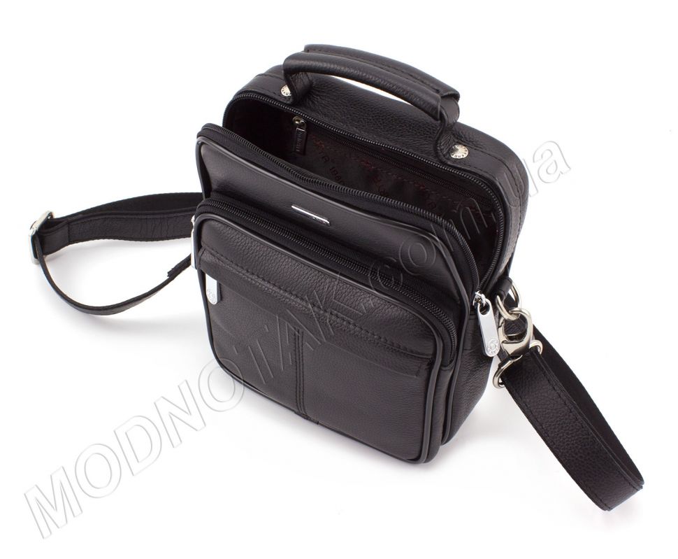 Кожаная небольшая мужская сумочка черного цвета с ручкой - KARYA (10071)