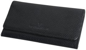 Женский кошелек на кнопке черного цвета Vip Collection 102614 (кожа флотар)
