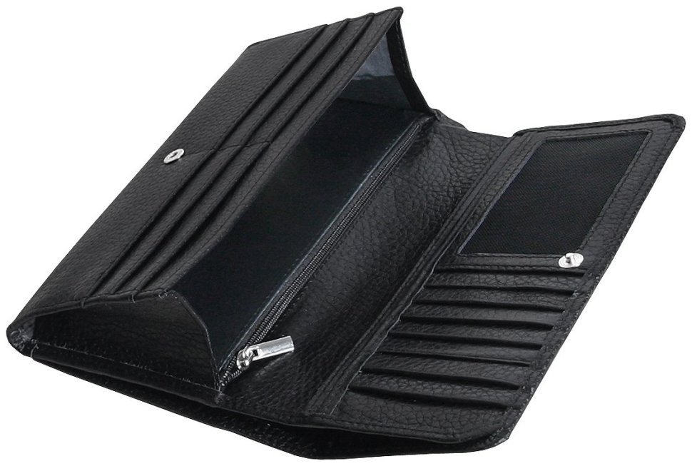 Жіночий гаманець на кнопці чорного кольору Vip Collection 102614 (шкіра флотар) modnotak фото №4