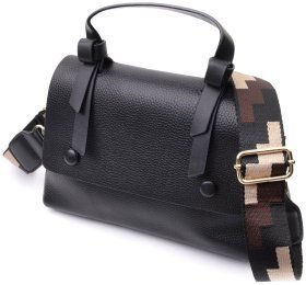 Премиальная кожаная женская сумка с короткой ручкой Vintage 22670 Черная