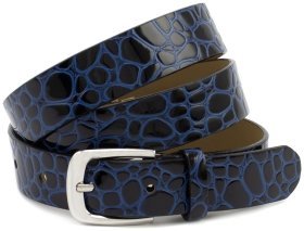 Женский ремень из лаковой кожи с фактурой под рептилию Remar 30121 синего цвета