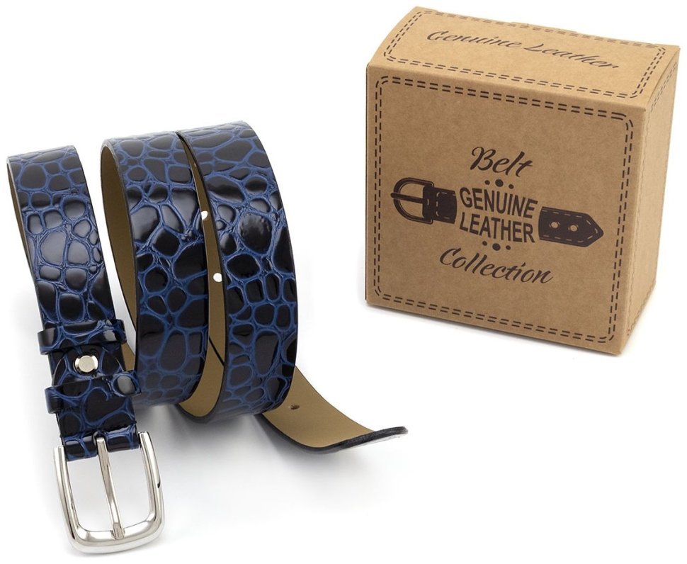 Женский ремень из лаковой кожи с фактурой под рептилию Remar 30121 синего цвета modnotak фото №5