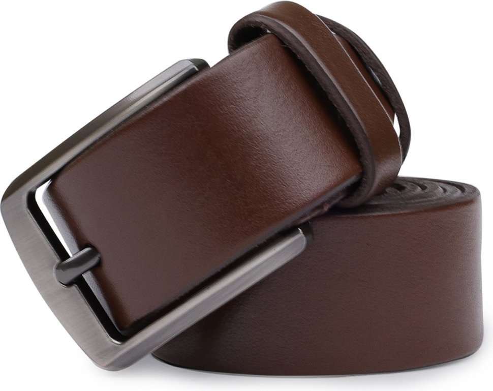 Добротный кожаный брючный ремень для мужчин коричневого цвета Vintage (2420707)
