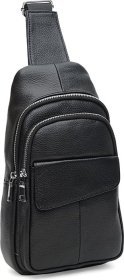 Стильна чоловіча сумка-рюкзак із фактурної чорної шкіри Keizer (22090)