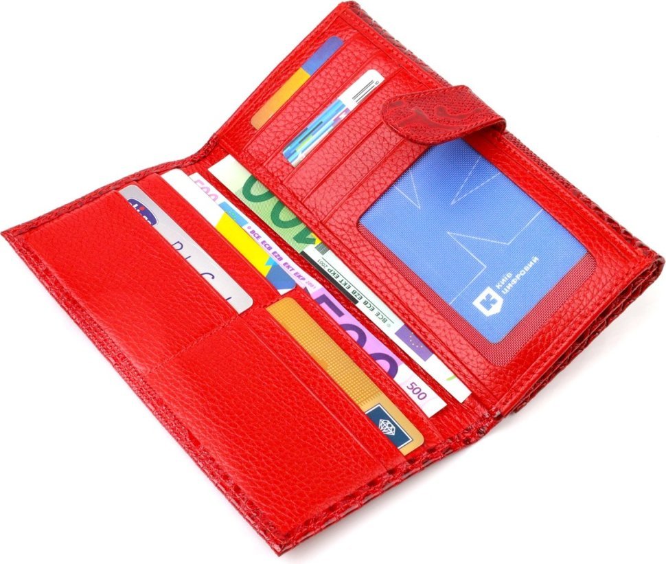 Лакований жіночий гаманець з натуральної шкіри червоного кольору з тисненням під змію CANPELLINI (2421850)