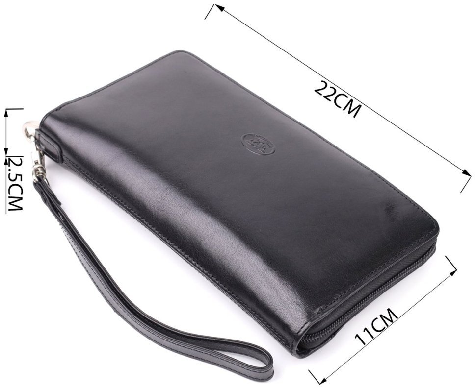 Мужской клатч с ремешком на запястье из гладкой натуральной итальянской кожи Tony Perotti 103314 Черный modnotak фото №3