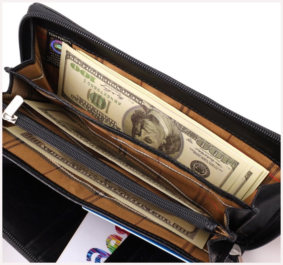 Мужской клатч с ремешком на запястье из гладкой натуральной итальянской кожи Tony Perotti 103314 Черный modnotak фото №8