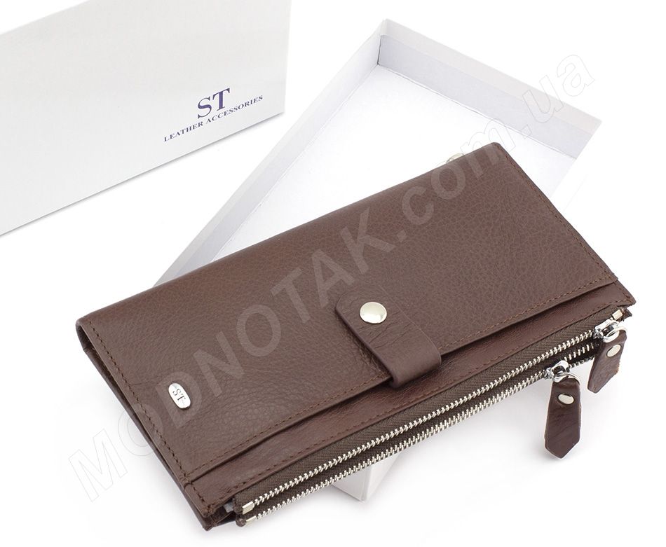 Кожаный деловой кошелек под купюры и карточки (с ремешком на запястье) ST Leather Accessories (17395)