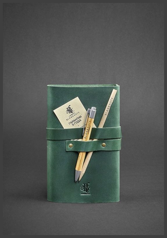 Блокнот (Софт-бук) с обложкой из натуральной кожи Crazy Horse зеленого цвета - BlankNote (13714) modnotak фото №4