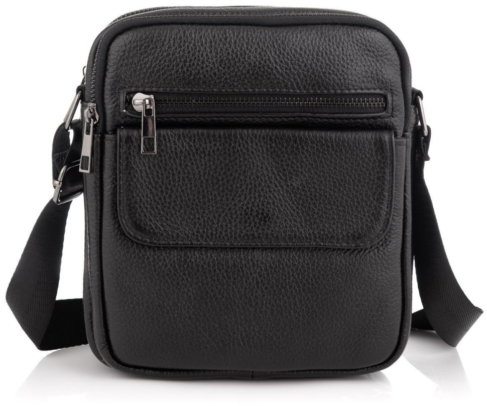 Маленька чоловіча сумка через плече із натуральної шкіри чорного забарвлення Tiding Bag (21559)
