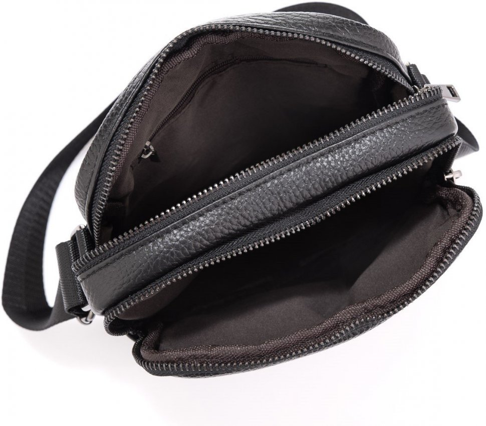 Маленька чоловіча сумка через плече із натуральної шкіри чорного забарвлення Tiding Bag (21559)