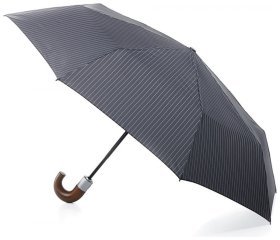 Мужской складной зонт Fulton Chelsea-2 G818 Grey (автомат, стильный серый в полоску, деревянная ручка) 93814