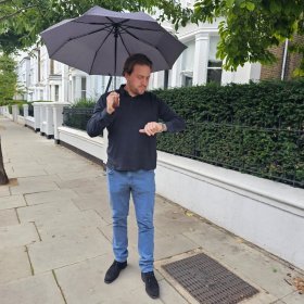 Мужской складной зонт Fulton Chelsea-2 G818 Grey (автомат, стильный серый в полоску, деревянная ручка) 93814